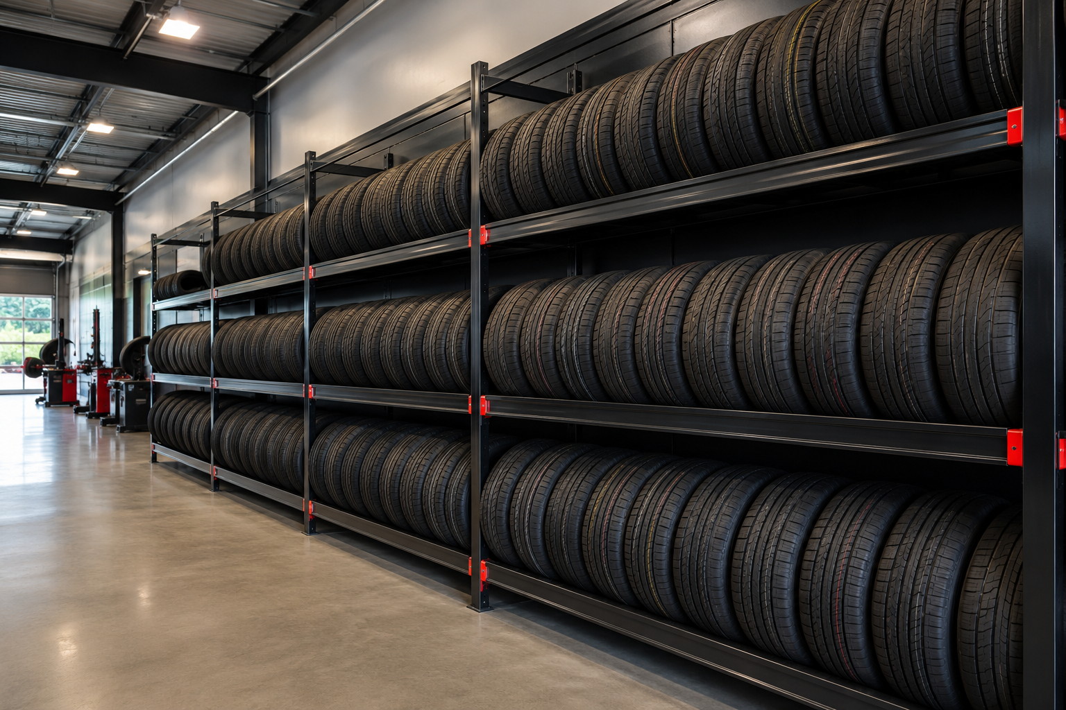 Organized selection of tires in a modern tire shop